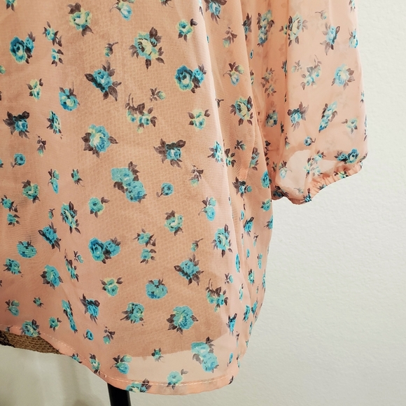 Blue Sketch Semi sheer floral print crochet lacey collar Med. - Picture 4 of 7